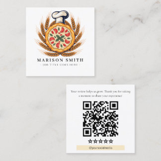 Cartão De Visita Quadrado Código QR de Avaliação de Restaurante de Pizza