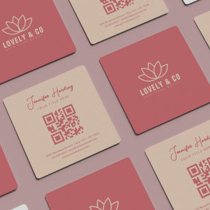 Cartão De Visita Quadrado Código QR de beleza creme rosa poeirento minimalis