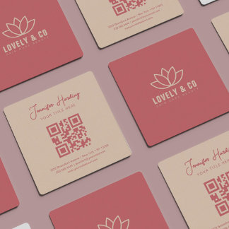 Cartão De Visita Quadrado Código QR de beleza creme rosa poeirento minimalis
