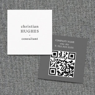 Cartão De Visita Quadrado Código QR de consultor cinza claro profissional br