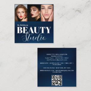Cartão De Visita Quadrado Código QR de Estilista de Cabelo Moderno de 3 Foto