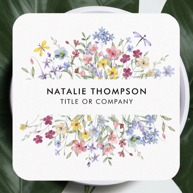 Cartão De Visita Quadrado Código QR de flor selvagem Elegante profissional (Criador carregado)