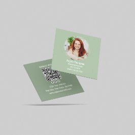 Cartão De Visita Quadrado Código QR de Foto Conecte-se Comigo Verde