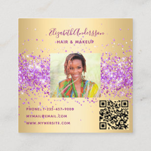 Cartão De Visita Quadrado código qr de foto de perfil de brilho rosa Dourado