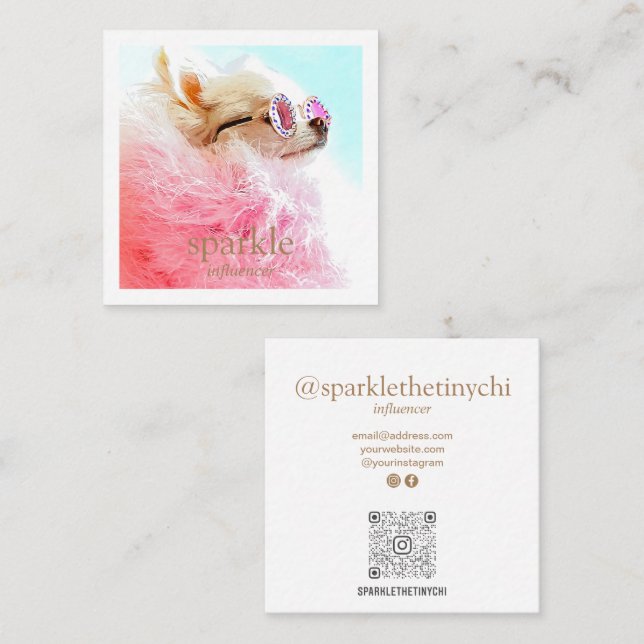 Cartão De Visita Quadrado Código QR de Foto Digitalizável de Quadro Moderno (Frente/Verso)