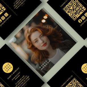 Cartão De Visita Quadrado Código QR de foto do logotipo comercial preto e Do