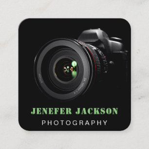Cartão De Visita Quadrado Código QR de Foto Fotografia BLACK