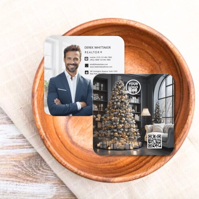 Cartão De Visita Quadrado Código QR de Fotografia Imobiliária do Executivo d (Christmas Executive Real Estate Photo QR Code Square Business Card)