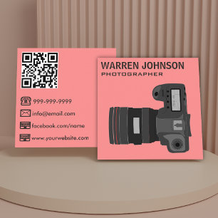Cartão De Visita Quadrado Código QR de Fotógrafo Moderno Rosa Coral