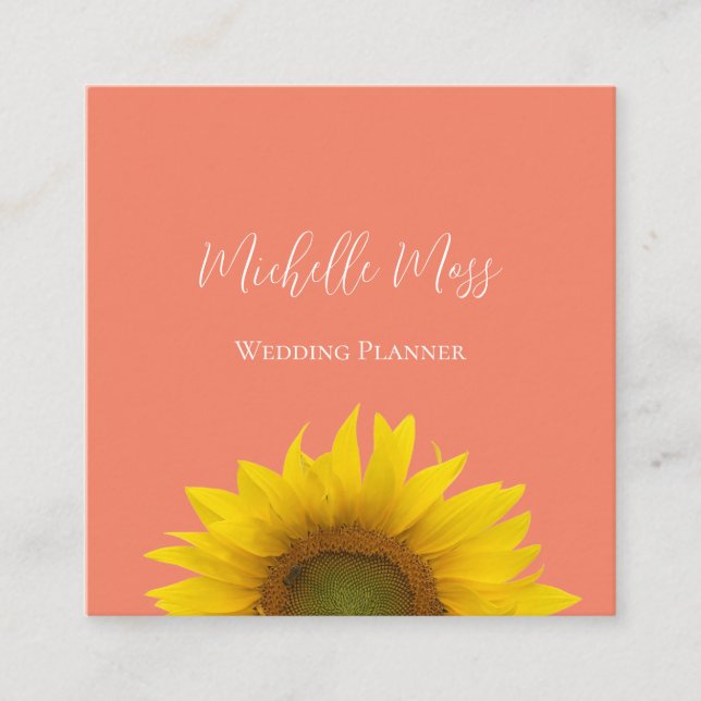 Cartão De Visita Quadrado Código QR de girassol moderno Pêssego elegante (Frente)