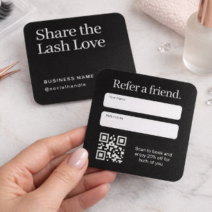 Cartão De Visita Quadrado Código QR de Indicação de Amigo Texto Branco Lash