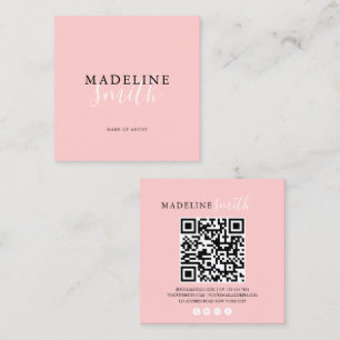 Cartão De Visita Quadrado código QR de letra cursiva rosa feminina quadrada