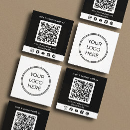 Cartão De Visita Quadrado Código QR de Logo Preto Personalizado Mídia Social