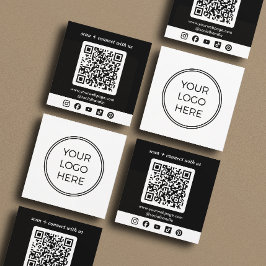 Cartão De Visita Quadrado Código QR de Logo Preto Personalizado Mídia Social