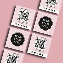 Cartão De Visita Quadrado Código QR de Logo Rosa Personalizado Mídia Social