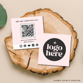 Cartão De Visita Quadrado Código QR de Logo Rosa Personalizado Mídia Social