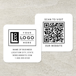 Cartão De Visita Quadrado Código QR de Logotipo Branco Moderno para Site