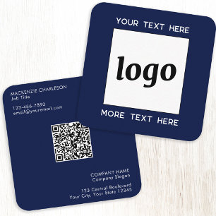 Cartão De Visita Quadrado Código QR de Logotipo e Texto Simples Azul Marinho