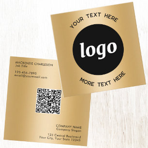 Cartão De Visita Quadrado Código QR de Logotipo e Texto Simples Dourado