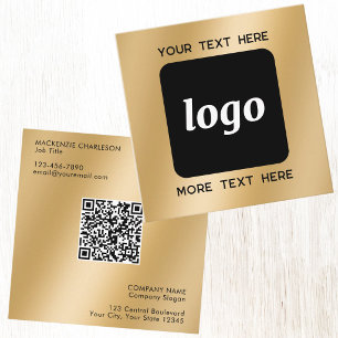 Cartão De Visita Quadrado Código QR de Logotipo e Texto Simples Dourado