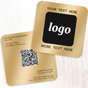 Cartão De Visita Quadrado Código QR de Logotipo e Texto Simples Dourado