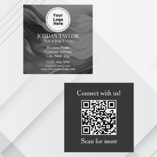 Cartão De Visita Quadrado Código QR de Logotipo Preto e Branco Profissional