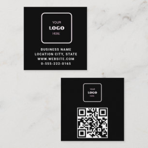 Cartão De Visita Quadrado Código QR de logotipo preto minimalista