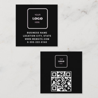 Cartão De Visita Quadrado Código QR de logotipo preto minimalista