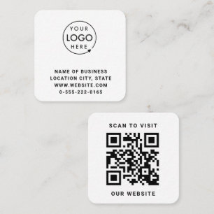 Cartão De Visita Quadrado Código QR de logotipo preto minimalista
