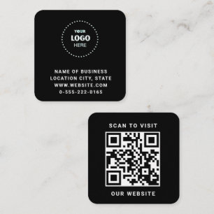 Cartão De Visita Quadrado Código QR de logotipo preto minimalista
