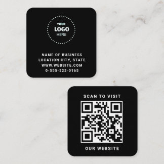 Cartão De Visita Quadrado Código QR de logotipo preto minimalista