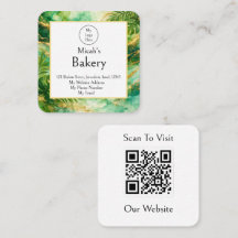 Código QR de Luxo Padaria Verde Dourado Aquarela
