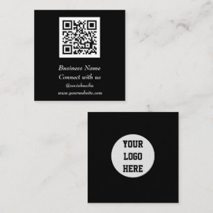 Cartão De Visita Quadrado Código QR de mídia social digitalizável Black Prof