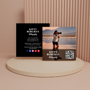 Cartão De Visita Quadrado Código QR de Mídia Social do Fotógrafo Moderno