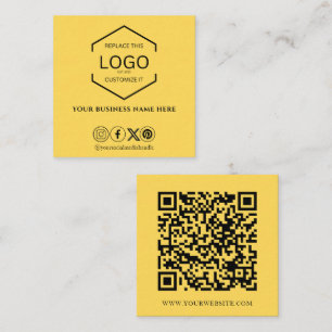 Cartão De Visita Quadrado Código QR de Mídia Social Mínima Moderna Amarelo
