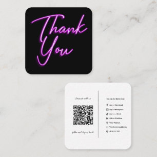 Cartão De Visita Quadrado Código QR de Mídia Social Negócios Roxo Obrigado