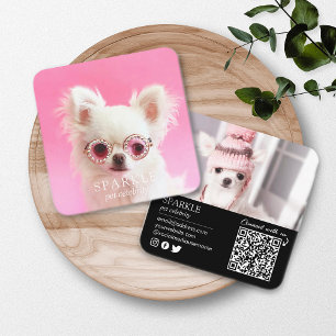 Cartão De Visita Quadrado Código QR de Mídia Social Personalizado de 2 Fotos