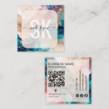 Código Qr de monograma em Aquarela Moderna e Folha