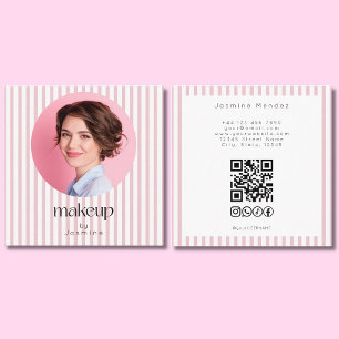 Cartão De Visita Quadrado Código QR de MUA com Faixa Rosa Foto Redes Sociais