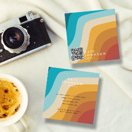 Cartão De Visita Quadrado Código QR de Ondas Abstrato do Arco-Íris Coloridas