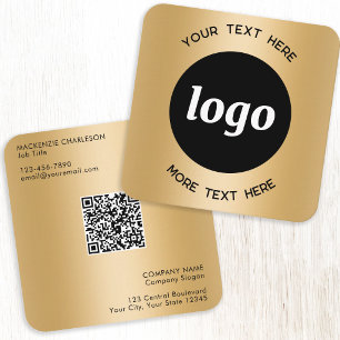 Cartão De Visita Quadrado Código QR de Ouro com Logotipo e Texto Simples