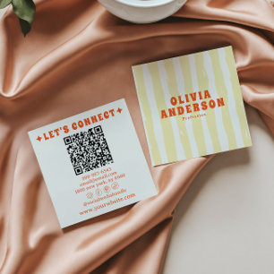 Cartão De Visita Quadrado Código QR de Trendy Funky Boho Groovy, de 70 anos