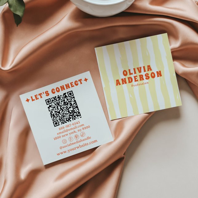 Cartão De Visita Quadrado Código QR de Trendy Funky Boho Groovy, de 70 anos  (Criador carregado)