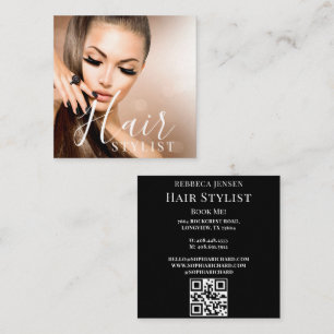 Cartão De Visita Quadrado Código QR do Artista Makeup do Stylist do Cabelo d