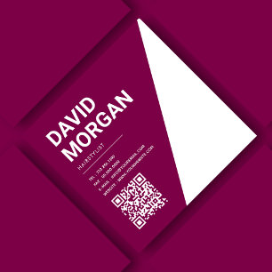 Cartão De Visita Quadrado Código Qr do Bold Script Burgundy