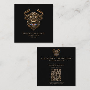 Cartão De Visita Quadrado Código QR do Bufalo de Bronze da Barbearia Profiss