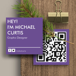 Cartão De Visita Quadrado Código QR do Designer Gráfico Moderno Roxo