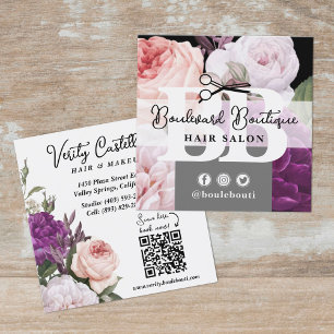Cartão De Visita Quadrado Código QR do Estilista do Salão de Cabelos Floral