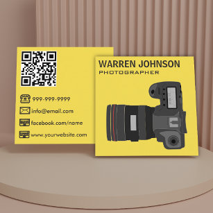Cartão De Visita Quadrado Código QR do Fotógrafo Moderno Amarelo