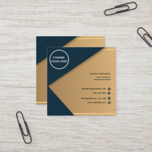 Cartão De Visita Quadrado Código QR do logotipo da empresa azul e Dourado mi